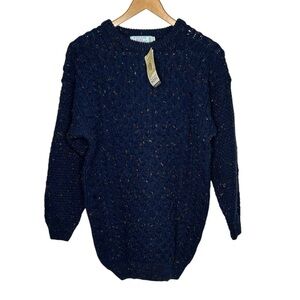New Highland Home Industries Sm Women Speckled Sweater Wool Blue Honeycomb Knit